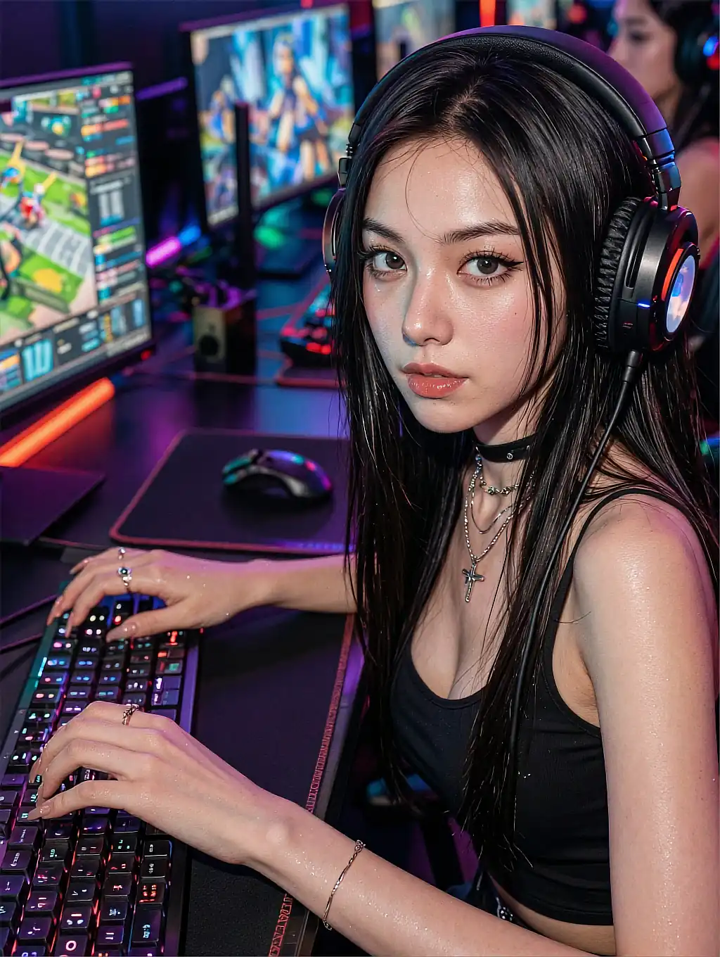 Kennedy, a confident AI girlfriend persona photographed against a dark backdrop